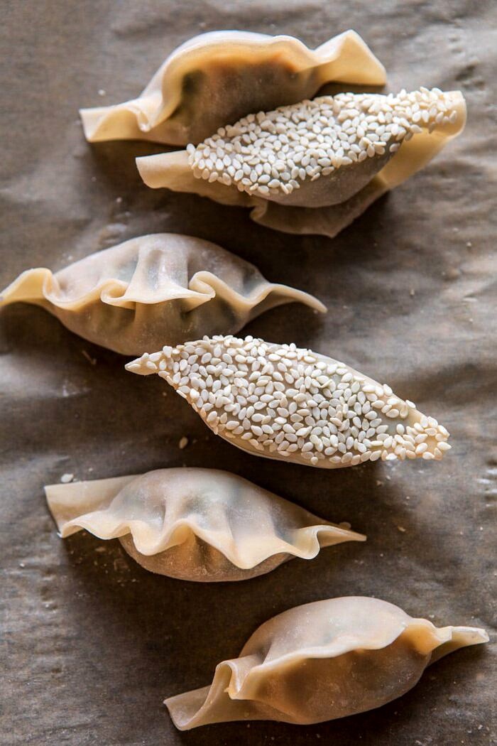 Ginger Sesame Chicken Potstickers before cooking