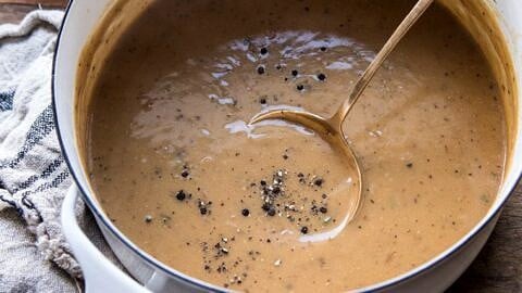 Make Ahead White Wine Gravy | halfbakedharvest.com #gravy #thanksgiving #easyrecipes