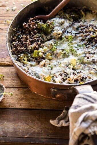 One Pan Broccoli Cheese Wild Rice Casserole | halfbakedharvest.com #wildrice #broccoli #casserole #fall #winter #easyrecipes #healthy