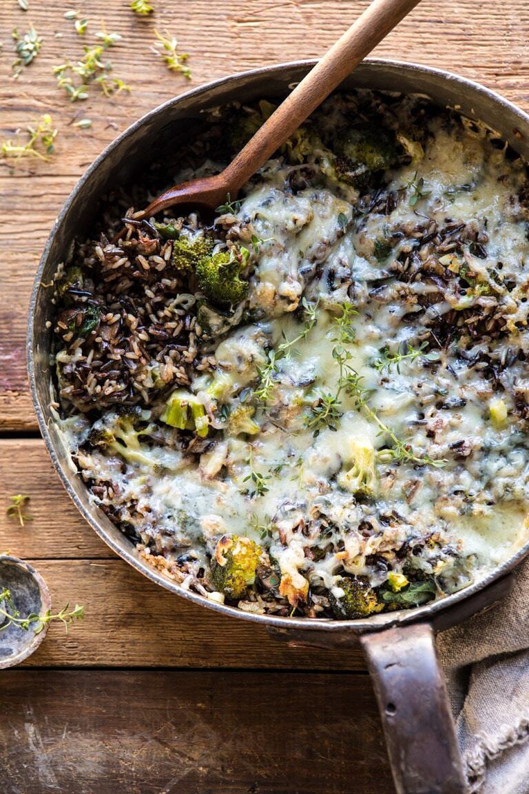 One Pan Broccoli Cheese Wild Rice Casserole. - Half Baked Harvest