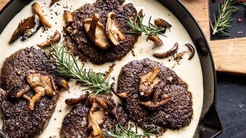 Rosemary Beef Tenderloin with Wild Mushroom Cream Sauce