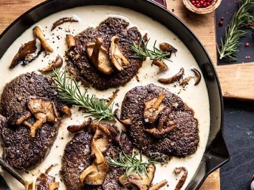 Rosemary Beef Tenderloin with Wild Mushroom Cream Sauce