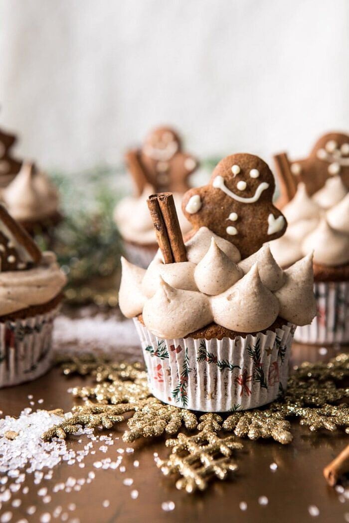 close up photo of Gingerbread Cupcakes with Cinnamon Browned Butter Buttercream