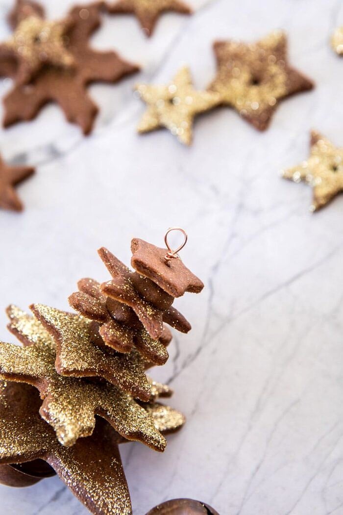 assembling Glittered Gingerbread Christmas Tree Ornaments