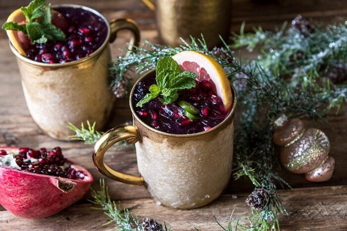 horizontal photo of Spicy Pomegranate Moscow Mule 