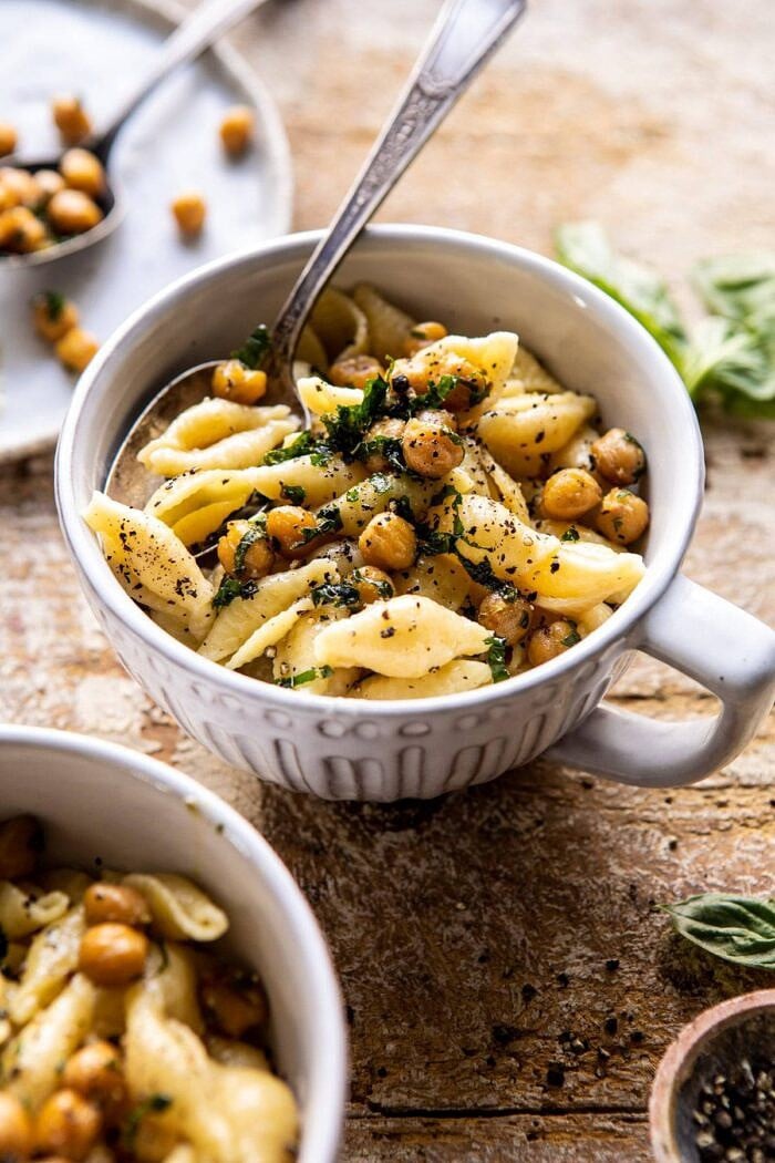 Instant Pot Cacio e Pepe with Crispy Garlic Basil Chickpeas | halfbakedharvest.com #pasta #instantpot #easyrecipes #healthyrecipes #chickpeas
