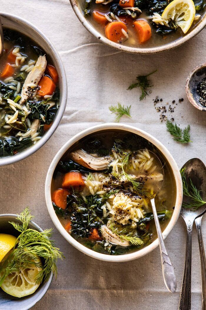 Lemony Garlic Chicken and Orzo Soup | halfbakedharvest.com #chickensoup #kale #healthyrecipes #winter