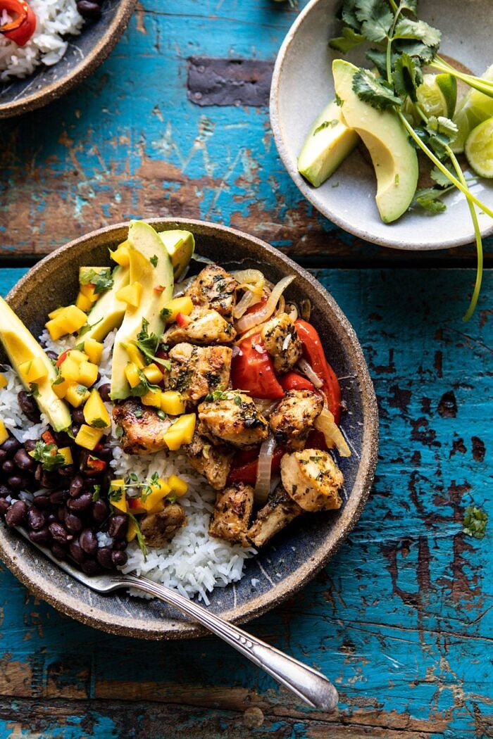 Sheet Pan Cuban Chicken and Black Bean Rice Bowl | halfbakedharvest.com #sheetpan #healthy #chicken #bowlrecipes #quick #easy