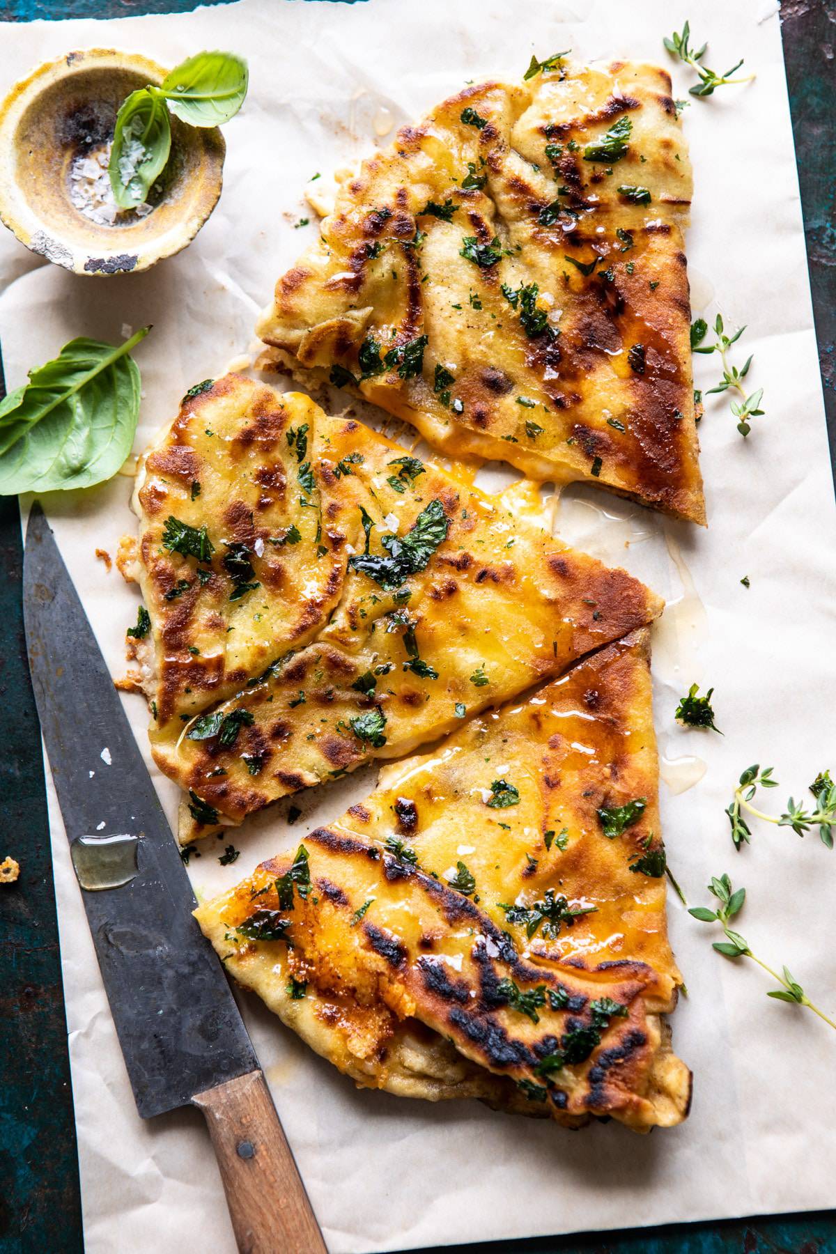 Garlic Naan Grilled Cheese | halfbakedharvest.com #naan #grilledcheese #easyrecipes