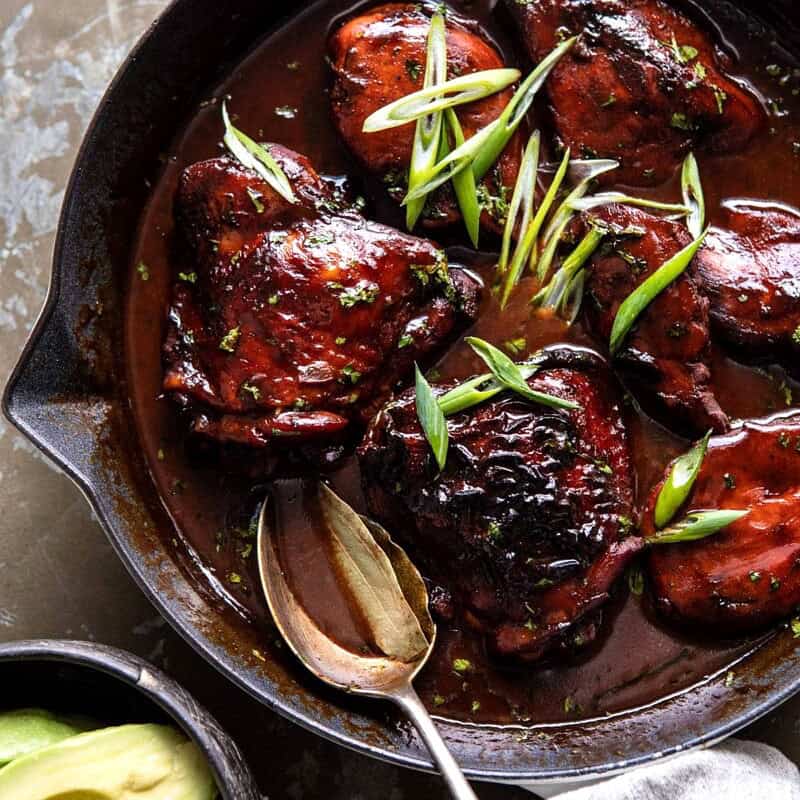 Filipino Coconut Adobo Chicken | halfbakedharvest.com #chicken #easyrecipes #skilletrecipes #adobochicken