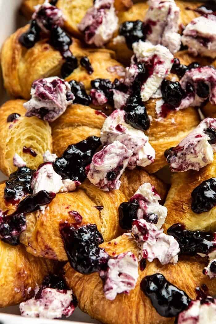 Berry and Cream Cheese Croissant French Toast Bake before baking