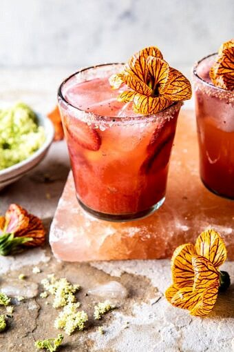 Strawberry Hibiscus Ginger Margarita | halfbakedharvest.com #cocktail #margarita #tequila #drinks
