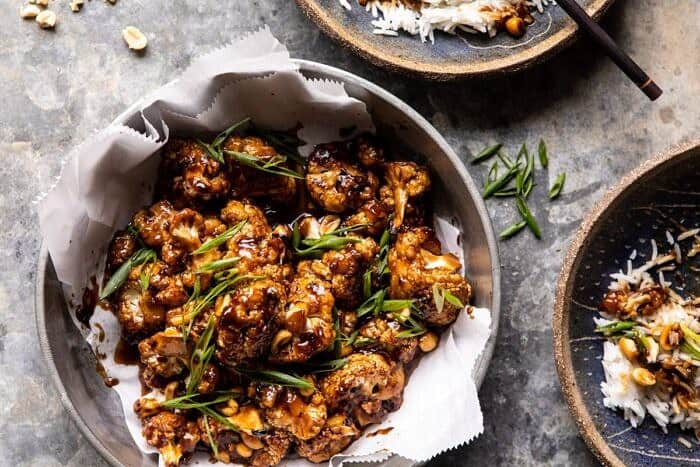 horizontal photo of Better Than Takeout Kung Pao Cauliflower in a bowl 