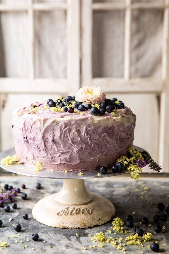 front on photo of Bursting Blueberry Lemon Layer Cake 