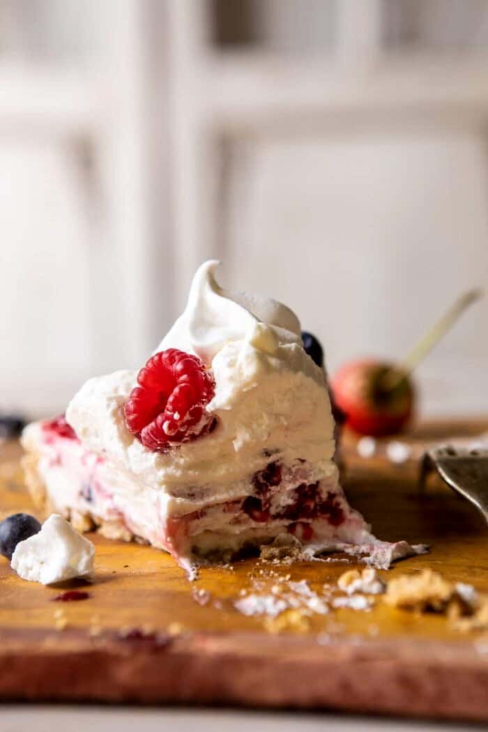No-Bake Eton Mess Berry Cheesecake slice