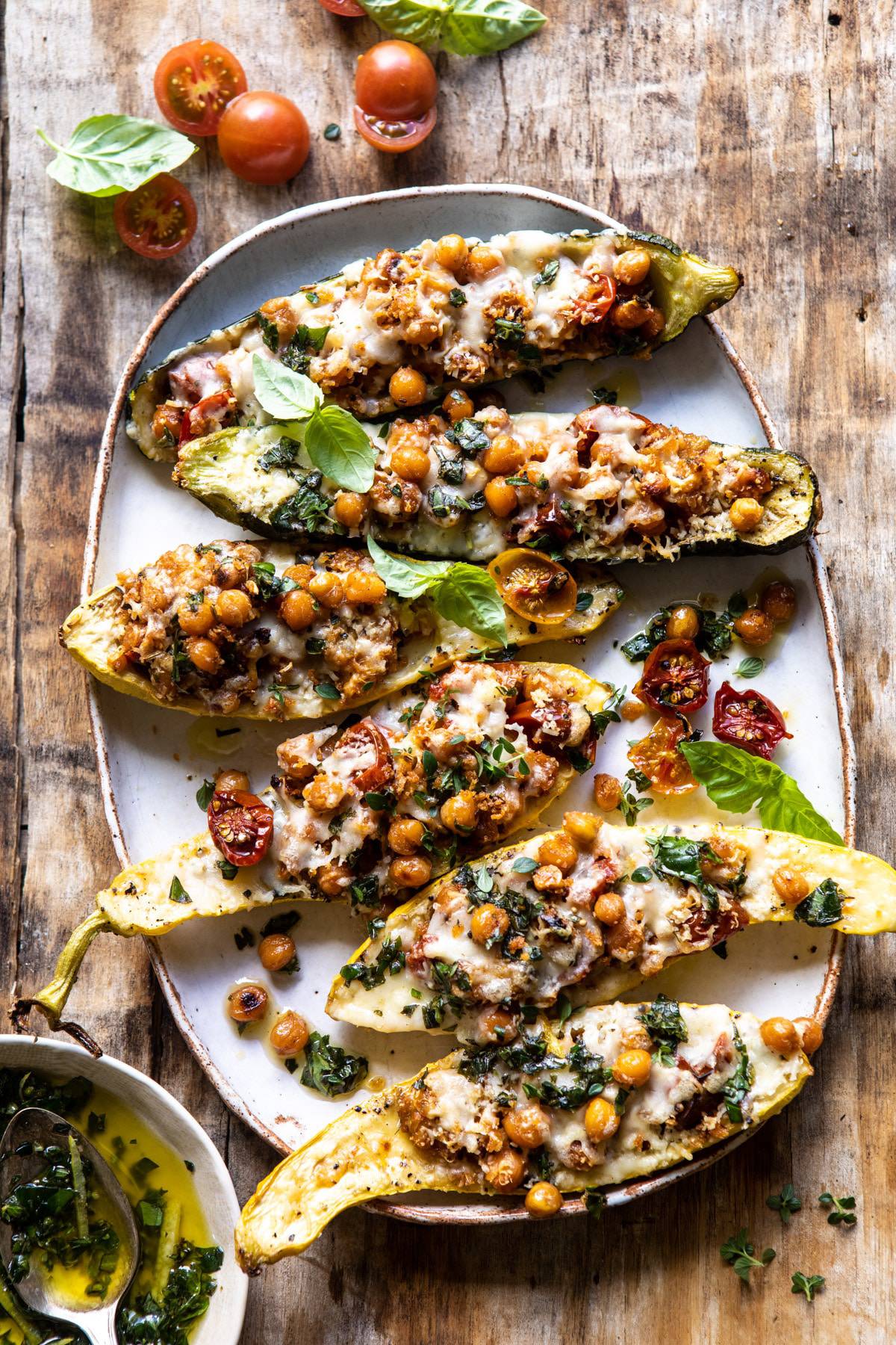 Spicy Chickpea and Cheese Stuffed Zucchini. - Half Baked Harvest