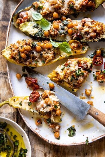 Spicy Chickpea and Cheese Stuffed Zucchini. - Half Baked Harvest