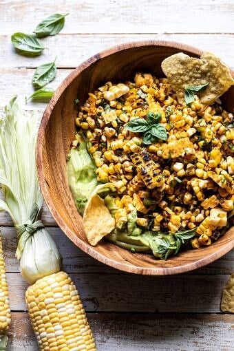 Grilled Street Corn Salad with Avocado Mayo | halfbakedharvest.com #corn #salad #easyrecipes #summer
