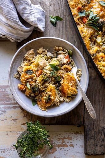 Broccoli Cheddar Chicken and Rice Casserole. - Half Baked Harvest