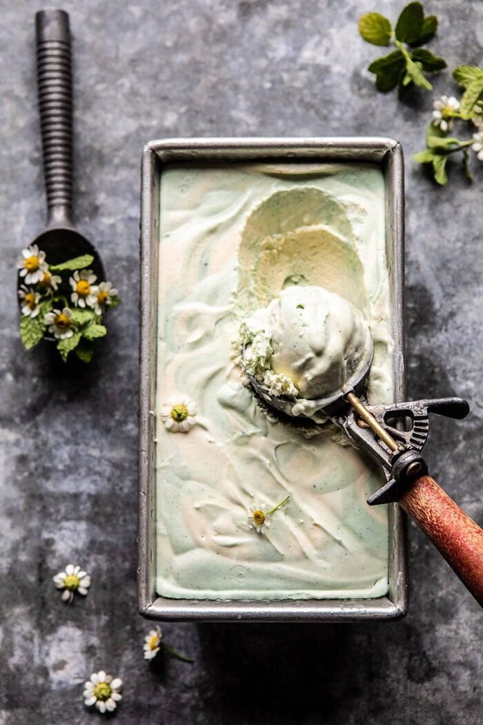 No Churn Minted White Chocolate Swirled Ice Cream | halfbakedharvest.com #icecream #easyrecipes #dessert #nochurnicecream