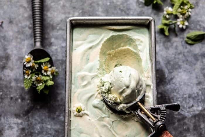 horizontal photo of No Churn Minted White Chocolate Swirled Ice Cream 