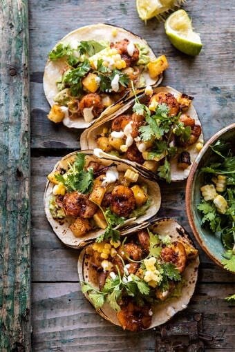 Sheet Pan Hawaiian Pineapple Shrimp Tacos | halfbakedharvest.com #sheetpan #tacos #easyrecipes #seafood