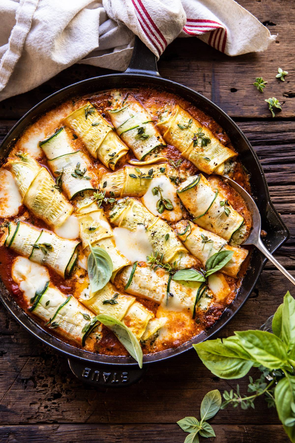 Spicy Pesto and Cheese Stuffed Zucchini Involtini | halfbakedharvest.com #zucchini #cheese #Italian #easyrecipes