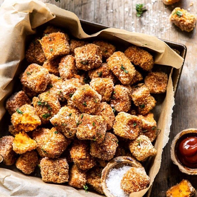 Baked Sweet Potato Parmesan Tater Tots | halfbakedharvest.com #sweetpotatoes #healthy #easyrecipes #gameday #tatertots