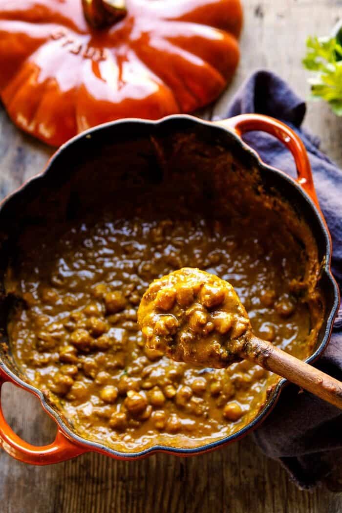 30 Minute Indian Pumpkin Butter Chickpeas in pumpkin pot 