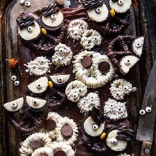 BOO! Spooky Monster Chocolate Covered Pretzel Brownies | halfbakedharvest.com #halloween #brownies #easyrecipes #dessert #fall