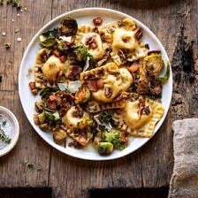 Brown Butter Brussels Sprout and Bacon Ravioli | halfbakedharvest.com #ravioli #pasta #easyrecipes #brusselssprouts
