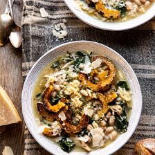 Crockpot Parmesan White Bean Chicken Soup with Roasted Delicata Squash | halfbakedharvest.com #crockpot #slowcooker #instantpot #chickensoup