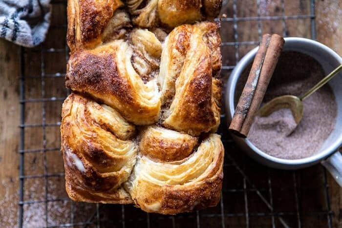 horizontal photo of Easy Swirled Cinnamon Sugar Croissant Loaf