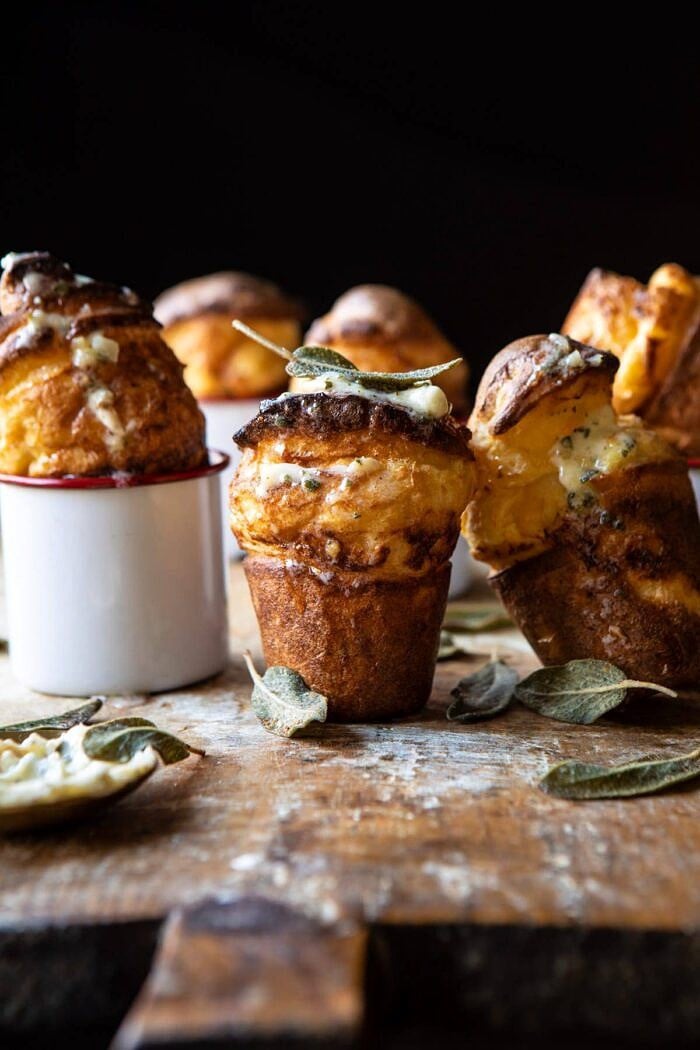 front on photo of Parmesan Popovers with Crispy Sage Garlic Butter