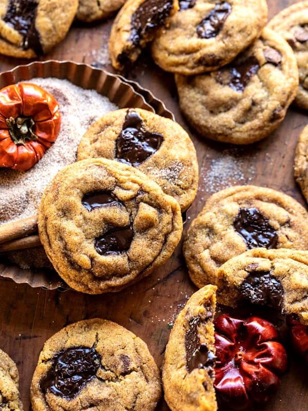 Pumpkin Butter Chocolate Chip Cookies | halfbakedharvest.com #pumpkin #cookies #chocolatechipcookies #fallrecipes
