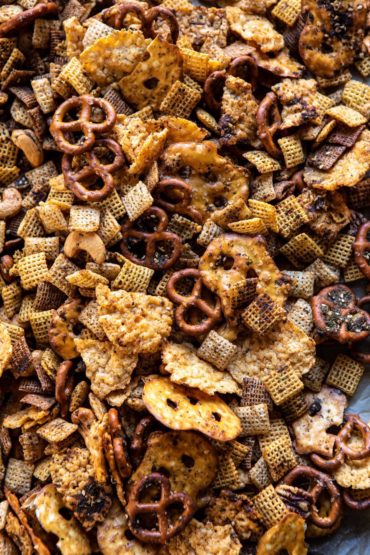 Spicy Ranch Chex Mix | halfbakedharvest.com #appetizers #snacks #easyrecipes #gameday #christmas #thanksgiving