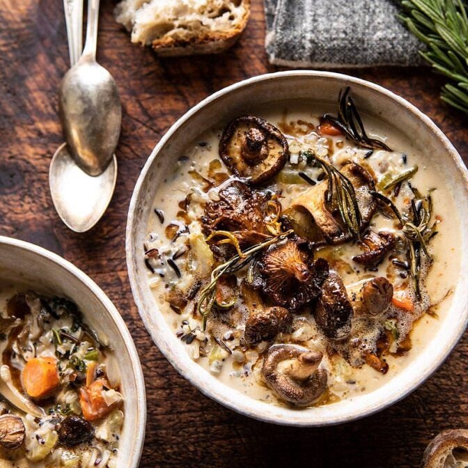 Creamy Wild Rice Chicken Soup with Roasted Mushrooms | halfbakedharvest.com #slowcooker #crockpot #instantpot #soup #wildrice