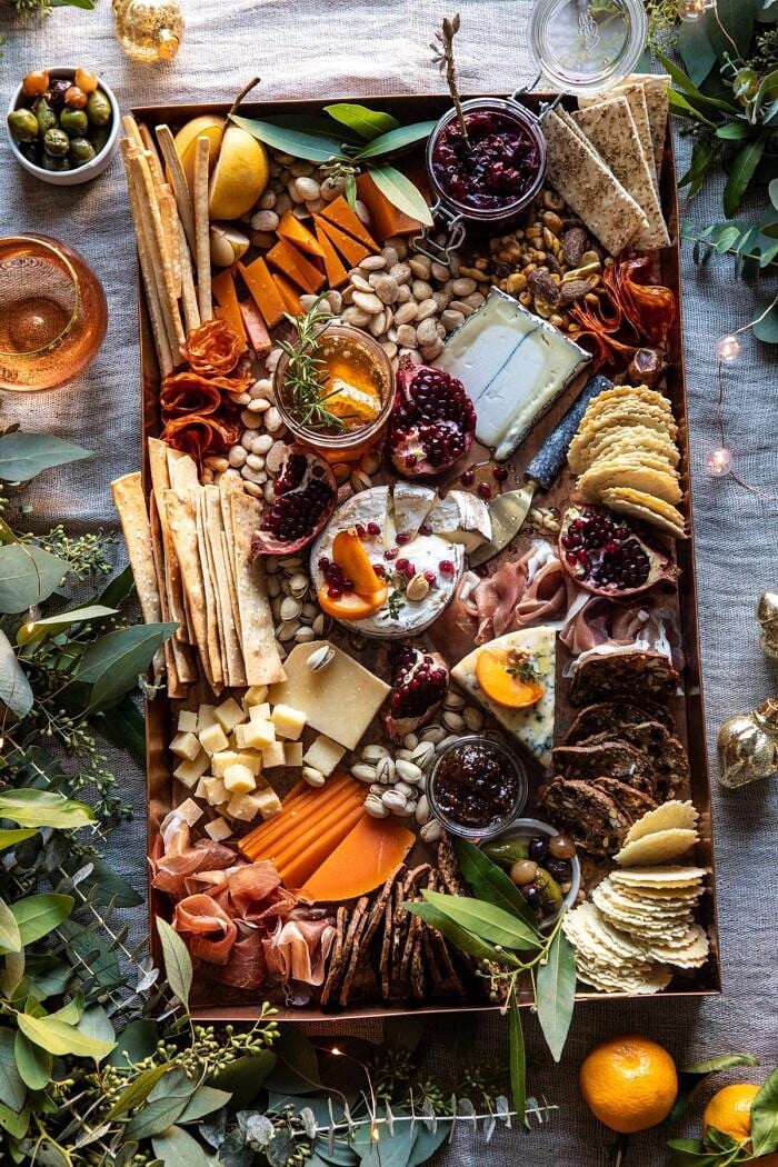 overhead photo of an Easy Holiday Cheese Board 