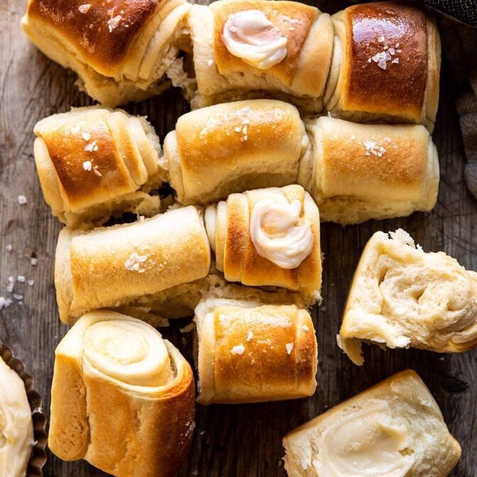 Salted Honey Butter Parker House Rolls | halfbakedharvest.com #rolls #thanksgiving #holidayrecipe