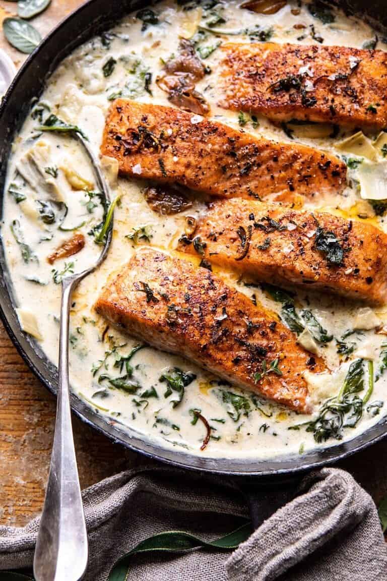 Creamy Spinach and Artichoke Salmon. - Half Baked Harvest