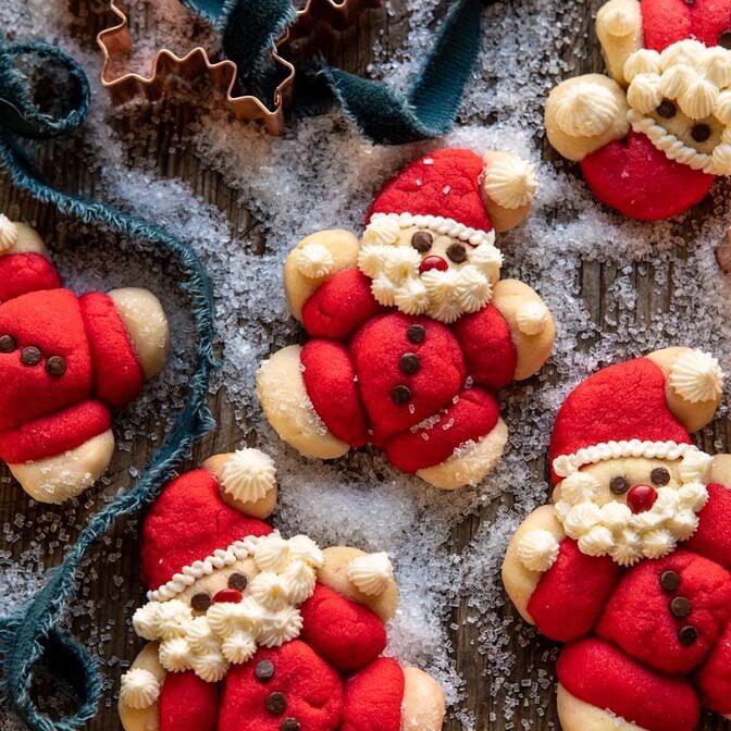 Holly Jolly Santa Cookies | halfbakedharvest.com #santacookies #sugarcookies