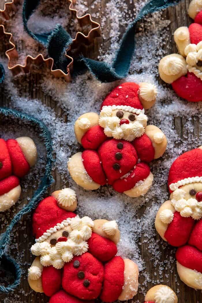 overhead photo of Holly Jolly Santa Cookies 