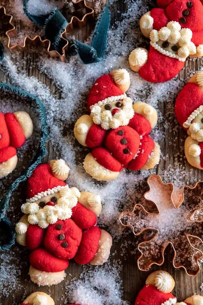 overhead photo of Holly Jolly Santa Cookies 