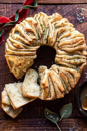 Pull-Apart Garlic Butter Bread Wreath | halfbakedharvest.com #garlicbread #Christmas