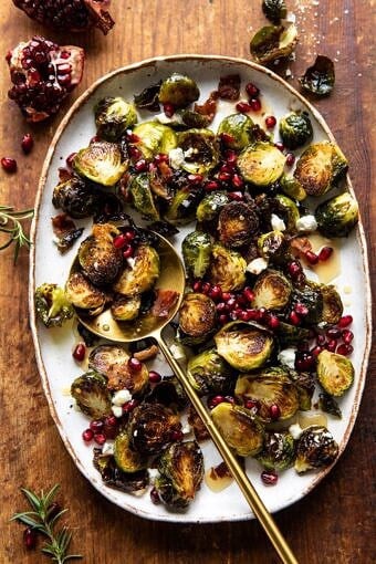 Roasted Bacon Brussels Sprouts with Salted Honey | halfbakedharvest.com #brusselssprouts #healthy