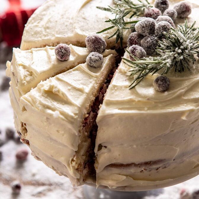 White Christmas Cranberry Layer Cake | halfbakedharvest.com #layercake #christmas