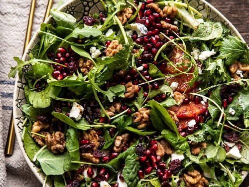 christmas salad with honey mustard dressing half baked harvest ingredients Winter Pomegranate Maple Candied Walnuts Holiday salad