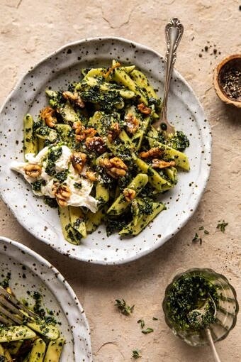 Herby Kale Pesto Pasta with Buttery Walnuts | halfbakedharvest.com