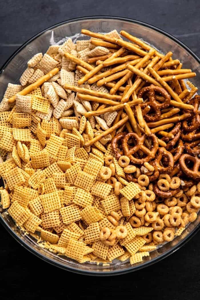 overhead head photo of chex cereal in bowl 