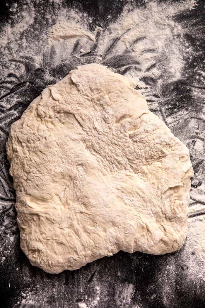 prep photo of bread dough before adding olive oil 